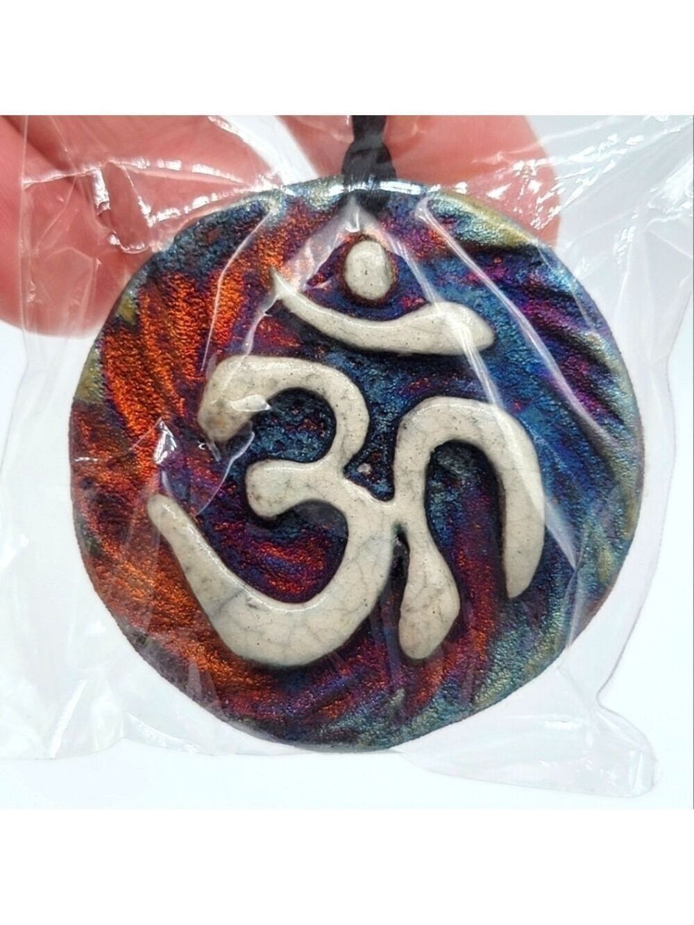 Raku Necklace Medallion On Cord NEW #2031